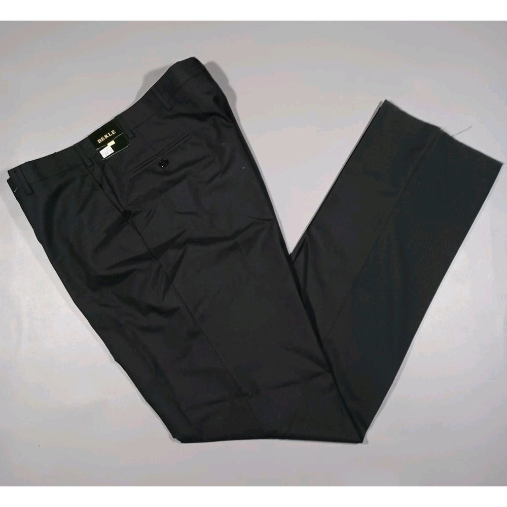 Berle Pants Mens 40x38 Black Unhemmed Wool Blend Pleated Dress Trousers NWT